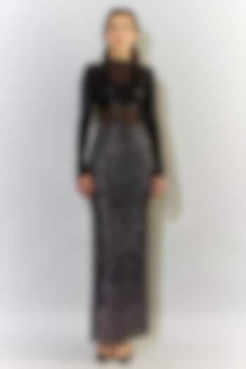 Metallic Black Stretch Sequins & Knit Lame Sequins Gown by CHAM CHAM at Pernia's Pop Up Shop