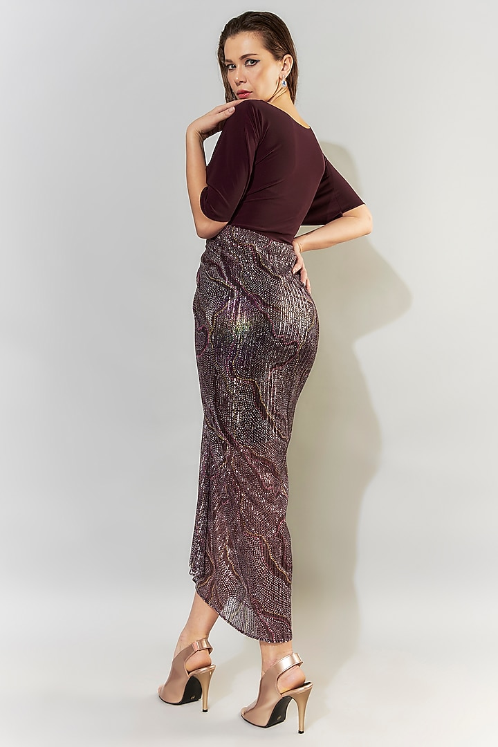 Wine Stretch Knit Draped Midi Summer Dress by CHAM CHAM at Pernia's Pop Up Shop