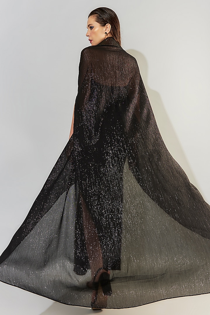 Black Stretch Knit & Sequins Dual-Tone Off-Shoulder Party Wear Gown With Jacket by CHAM CHAM at Pernia's Pop Up Shop