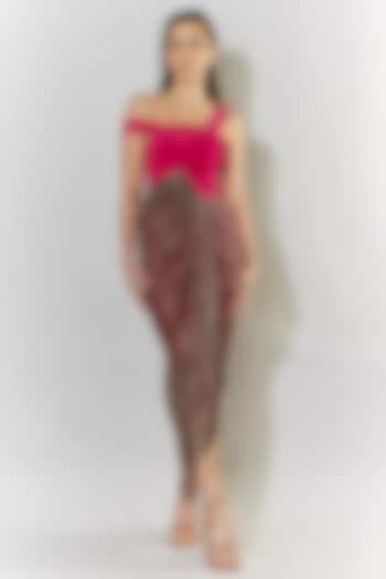 Fuchsia Pink Stretch Knit Draped Strappy Dress by CHAM CHAM