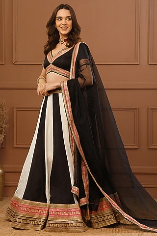 Multi-Colored Bemberg Silk Embroidered Lehenga Set by CHARLIE AHUJA