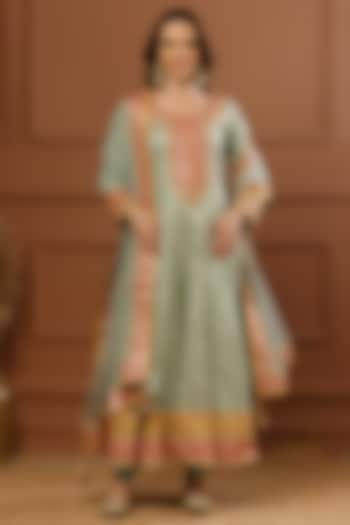 Mint Banarasi Chanderi Embroidered Party Wear Anarkali Set by CHARLIE AHUJA at Pernia's Pop Up Shop