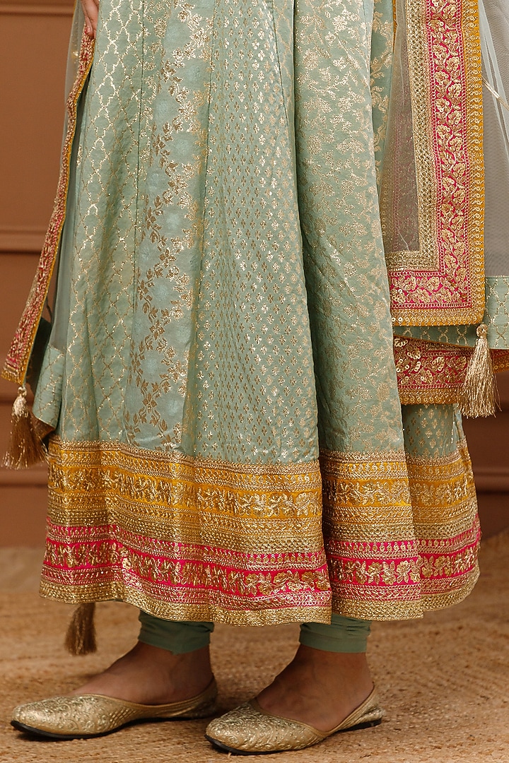 Mint Banarasi Chanderi Embroidered Party Wear Anarkali Set by CHARLIE AHUJA at Pernia's Pop Up Shop