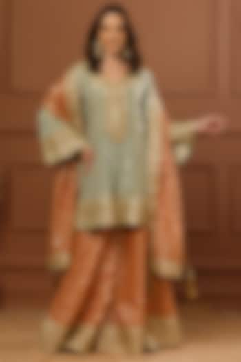 Rust Viscose Organza Embroidered Wedding Sharara Set by CHARLIE AHUJA at Pernia's Pop Up Shop