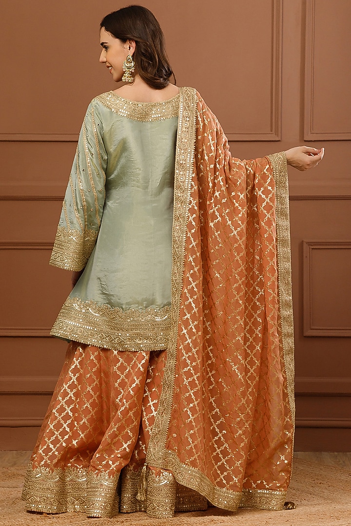 Rust Viscose Organza Embroidered Wedding Sharara Set by CHARLIE AHUJA at Pernia's Pop Up Shop