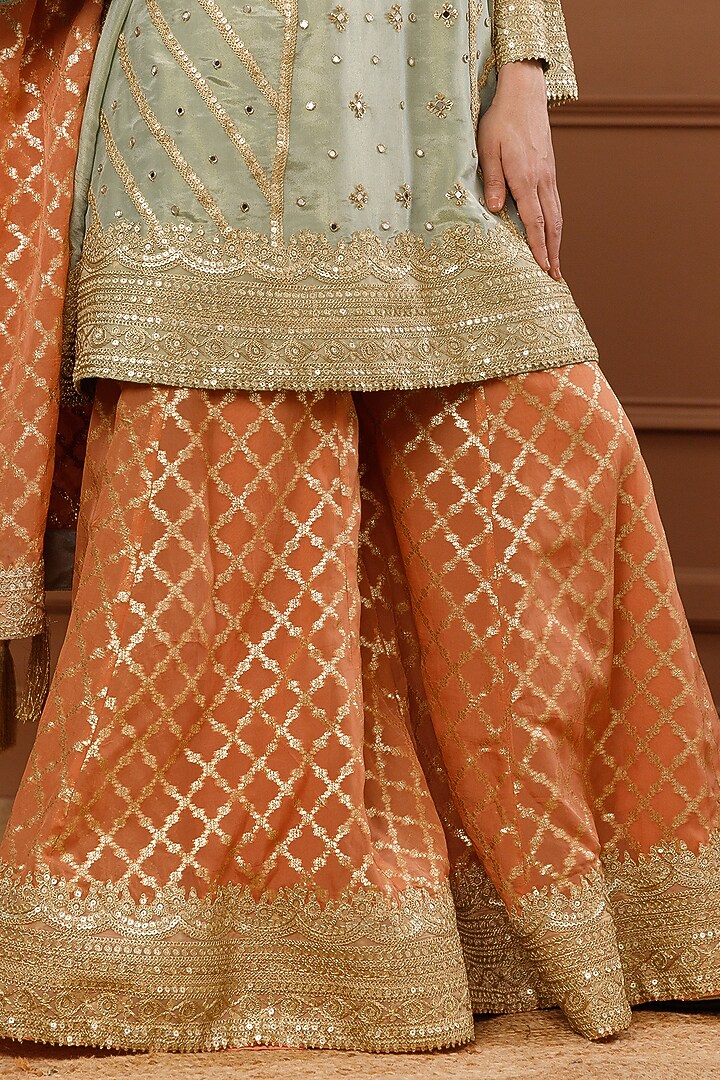 Rust Viscose Organza Embroidered Wedding Sharara Set by CHARLIE AHUJA at Pernia's Pop Up Shop