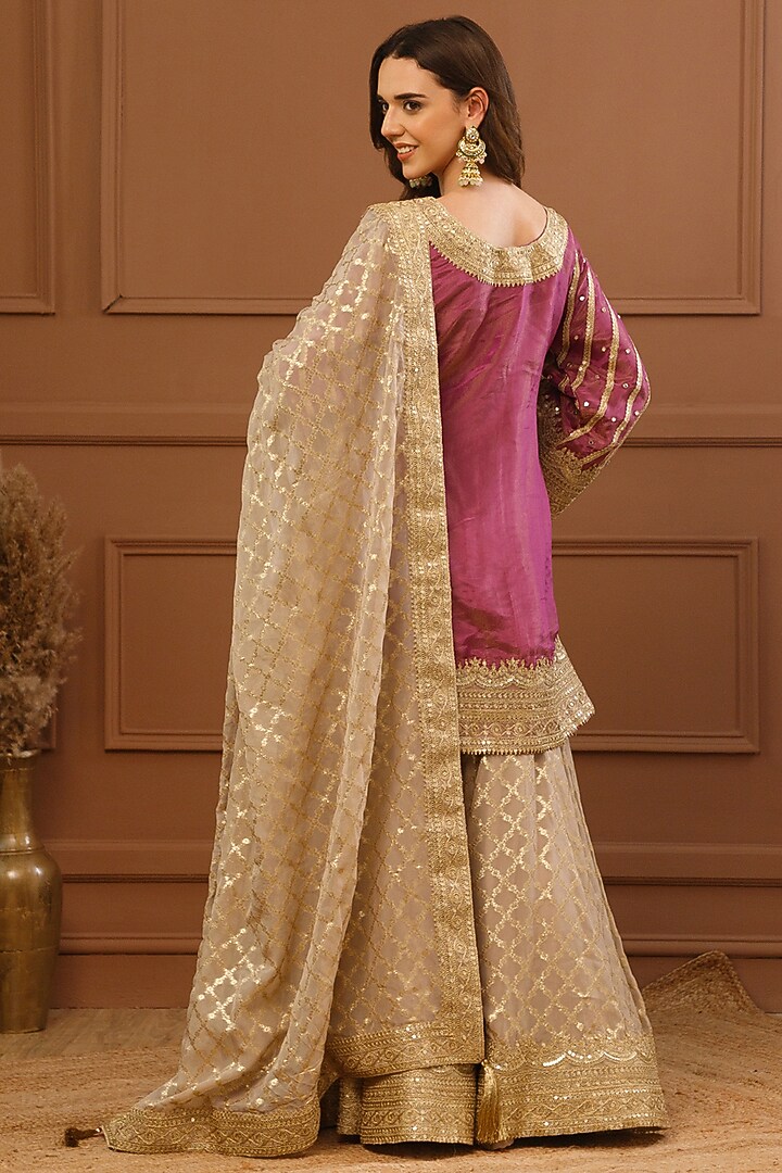 Beige Viscose Organza Embroidered Wedding Sharara Set by CHARLIE AHUJA at Pernia's Pop Up Shop
