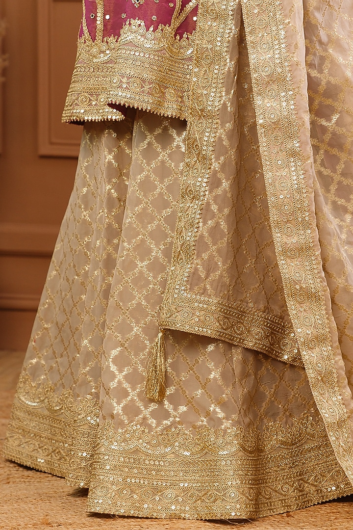 Beige Viscose Organza Embroidered Wedding Sharara Set by CHARLIE AHUJA at Pernia's Pop Up Shop