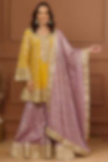 Lilac Viscose Organza Embroidered Wedding Sharara Set by CHARLIE AHUJA at Pernia's Pop Up Shop