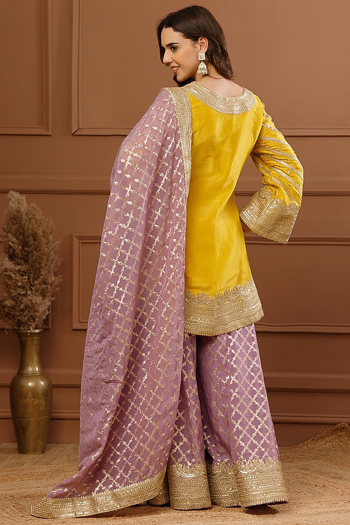 Lilac Viscose Organza Embroidered Wedding Sharara Set by CHARLIE AHUJA at Pernia's Pop Up Shop