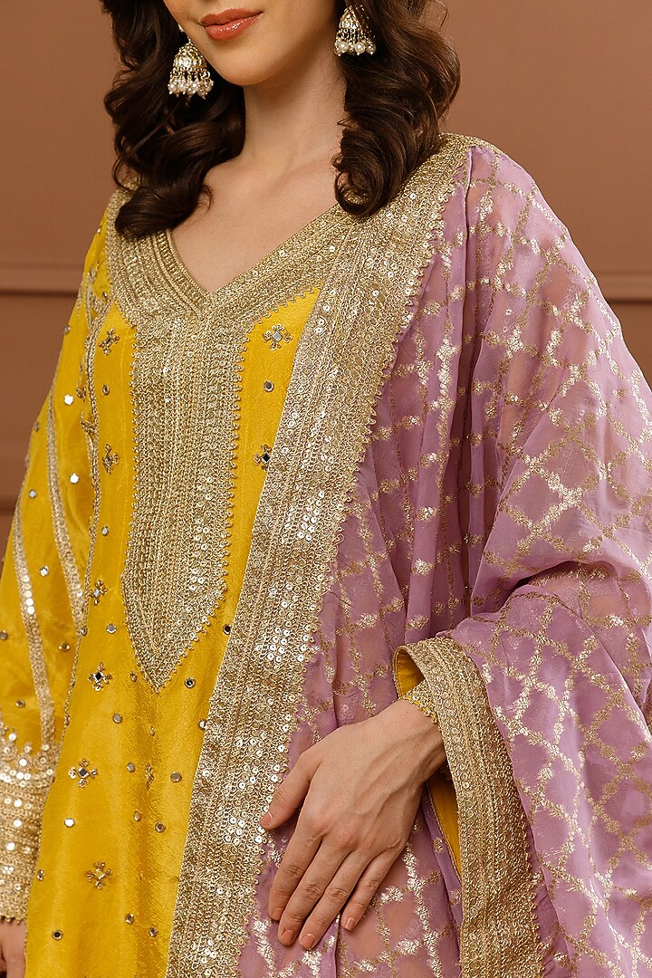 Lilac Viscose Organza Embroidered Wedding Sharara Set by CHARLIE AHUJA at Pernia's Pop Up Shop