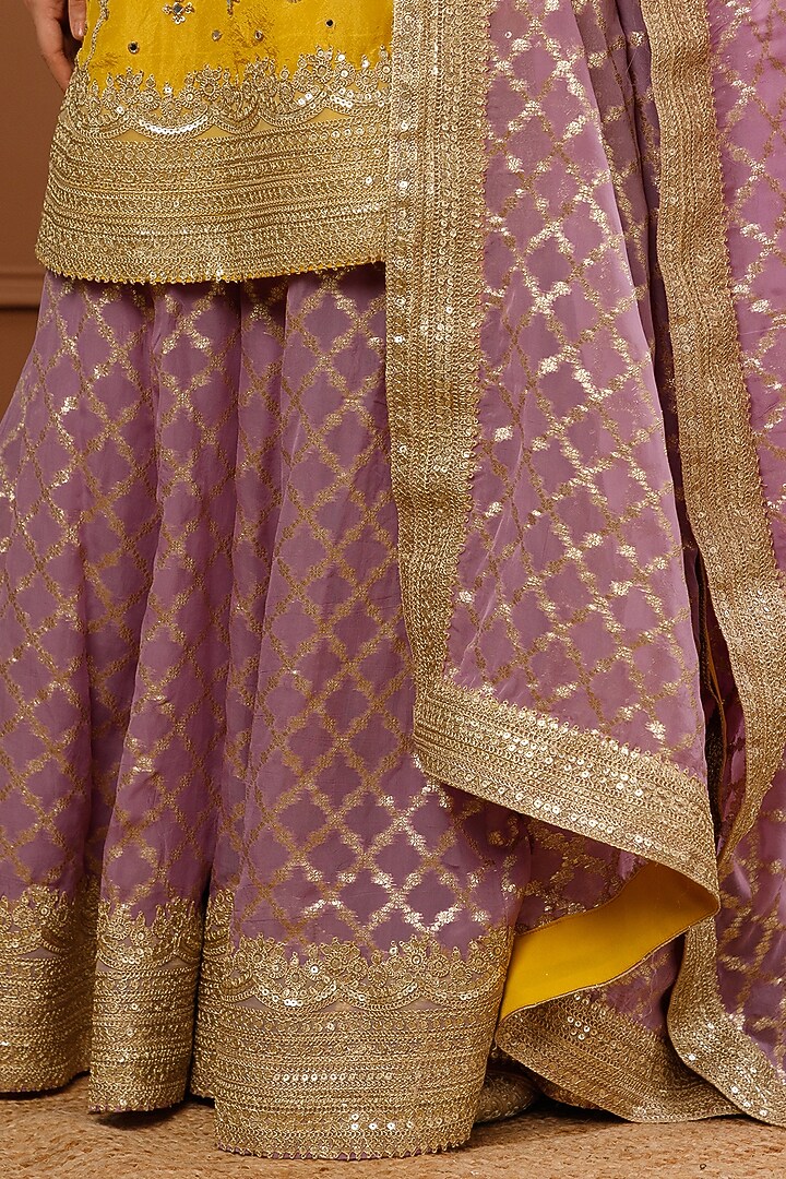 Lilac Viscose Organza Embroidered Wedding Sharara Set by CHARLIE AHUJA at Pernia's Pop Up Shop
