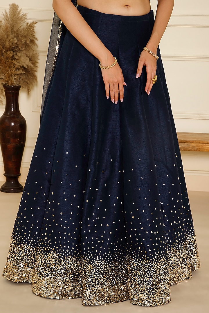 Navy Blue Bemberg Silk Sequins Hand Embroidered Lehenga Set by CHARLIE AHUJA at Pernia's Pop Up Shop