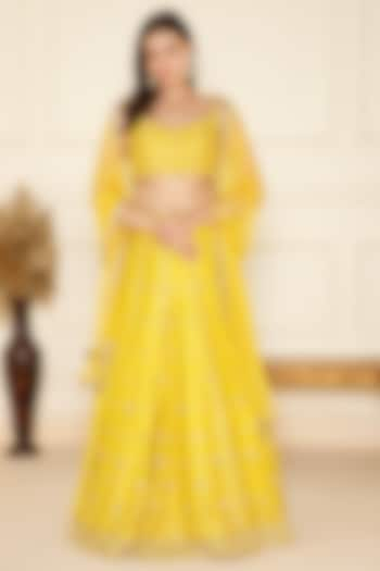 Yellow Bemberg Silk Mirror & Sequins Hand Embroidered Lehenga Set by CHARLIE AHUJA at Pernia's Pop Up Shop