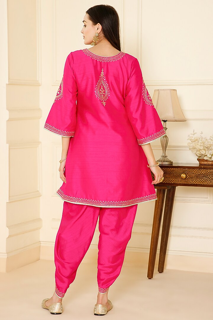 Fuschia Bemberg Silk Dhoti Set by CHARLIE AHUJA at Pernia's Pop Up Shop