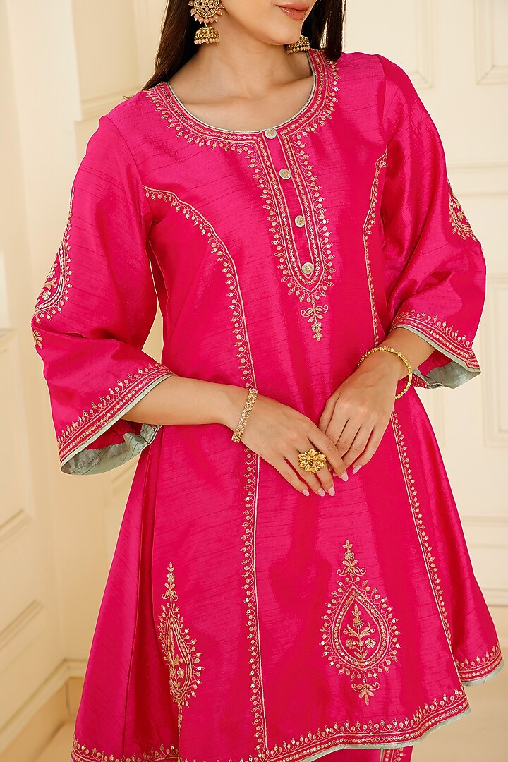 Fuschia Bemberg Silk Dhoti Set by CHARLIE AHUJA at Pernia's Pop Up Shop