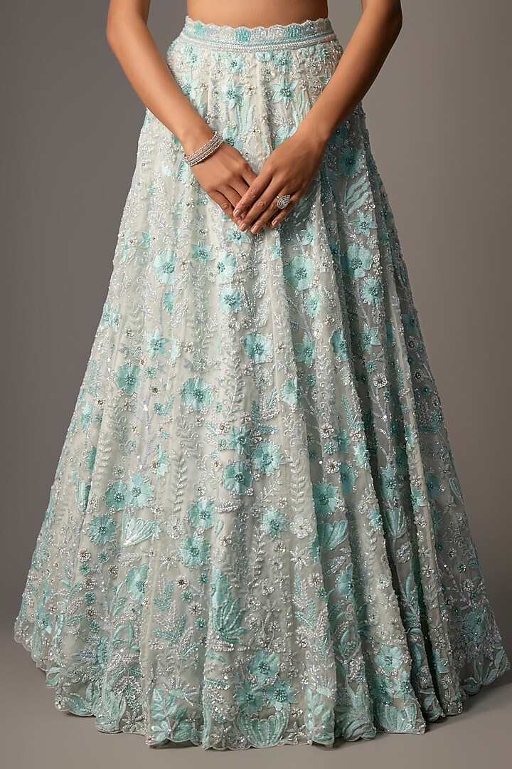Light Green Pure Organza Hand Embroidered Bridal Lehenga Set by Label Charmie Galaiya at Pernia's Pop Up Shop