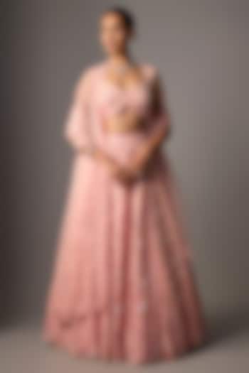 Peachy Pink Pure Organza Hand Embroidered Bridal Lehenga Set by Label Charmie Galaiya at Pernia's Pop Up Shop