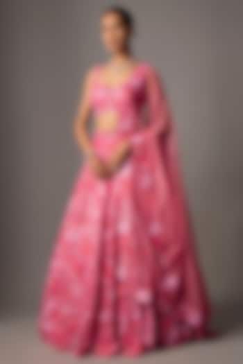 Rani Pink Pure Organza Hand Embroidered Bridal Lehenga Set by Label Charmie Galaiya at Pernia's Pop Up Shop