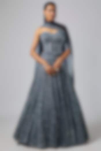 Midnight Sapphire Pure Organza Bridal Lehenga Set by Label Charmie Galaiya at Pernia's Pop Up Shop