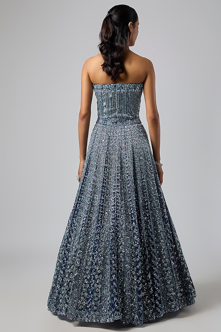 Midnight Sapphire Pure Organza Bridal Lehenga Set by Label Charmie Galaiya at Pernia's Pop Up Shop