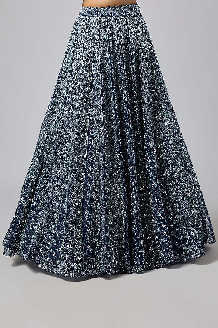 Midnight Sapphire Pure Organza Bridal Lehenga Set by Label Charmie Galaiya at Pernia's Pop Up Shop