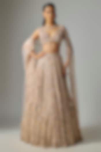 French Cream Pure Organza Embroidered Bridal Lehenga Set by Label Charmie Galaiya at Pernia's Pop Up Shop