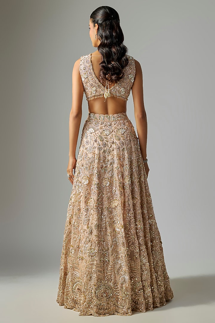 French Cream Pure Organza Embroidered Bridal Lehenga Set by Label Charmie Galaiya at Pernia's Pop Up Shop