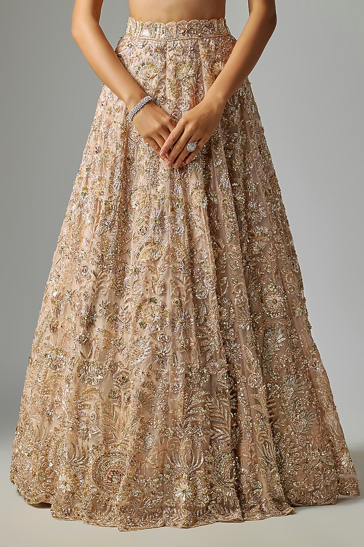 French Cream Pure Organza Embroidered Bridal Lehenga Set by Label Charmie Galaiya at Pernia's Pop Up Shop