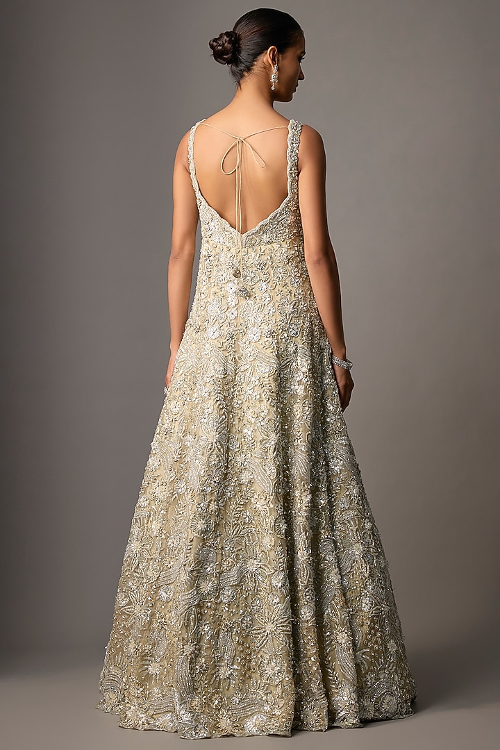 Dusty Green Pure Organza Aari Embroidered Bridal Gown by Label Charmie Galaiya at Pernia's Pop Up Shop