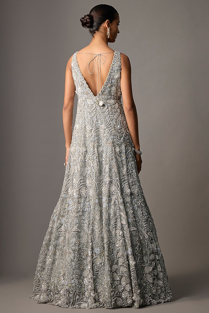 Dusty Grey Pure Organza Aari Embroidered Bridal Gown by Label Charmie Galaiya at Pernia's Pop Up Shop