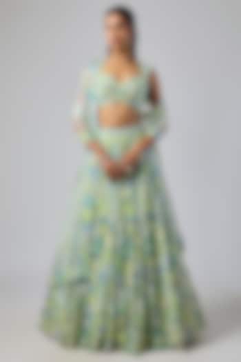 Sea Green Pure Organza Hand Embroidered Bridal Lehenga Set by Label Charmie Galaiya at Pernia's Pop Up Shop