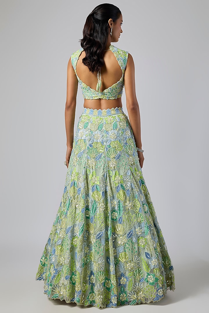 Sea Green Pure Organza Hand Embroidered Bridal Lehenga Set by Label Charmie Galaiya at Pernia's Pop Up Shop
