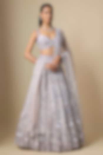 Ivory & Grey Pure Organza Hand Embroidered Bridal Lehenga Set by Label Charmie Galaiya at Pernia's Pop Up Shop