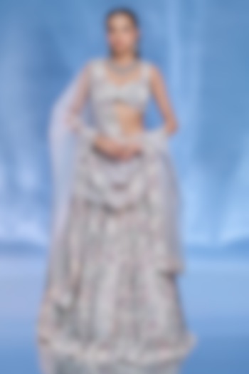 Ivory Pure Organza Embroidered Handcrafted Bridal Lehenga Set by Label Charmie Galaiya at Pernia's Pop Up Shop