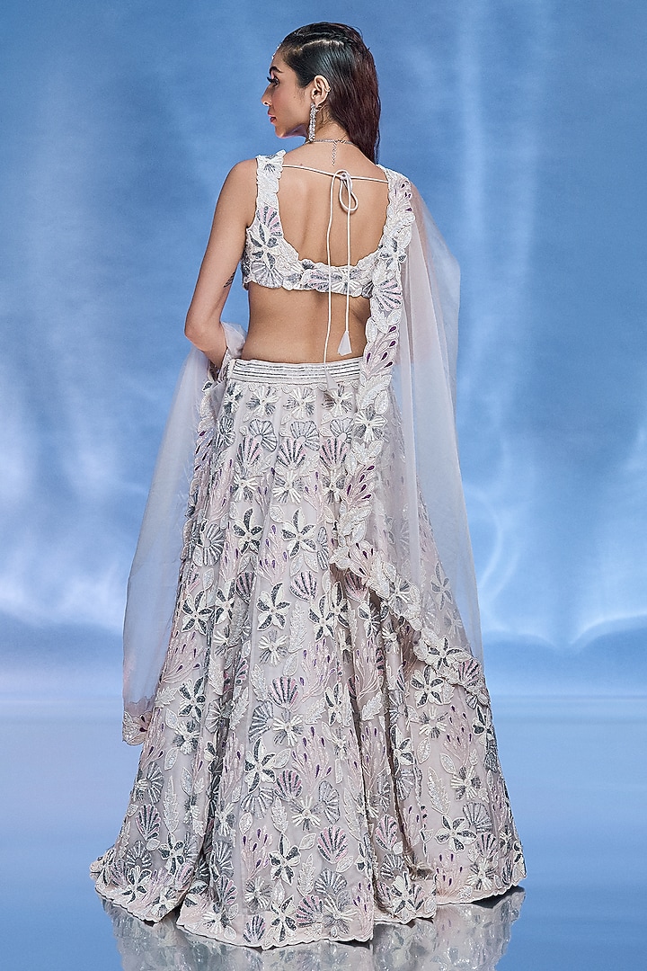 Ivory Pure Organza Embroidered Handcrafted Bridal Lehenga Set by Label Charmie Galaiya at Pernia's Pop Up Shop