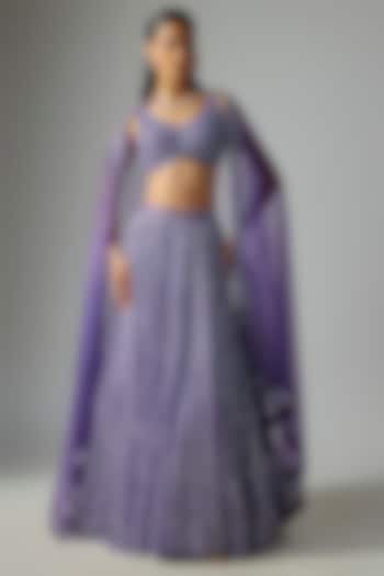Deep Purple Pure Organza Embroidered Bridal Lehenga Set by Label Charmie Galaiya at Pernia's Pop Up Shop