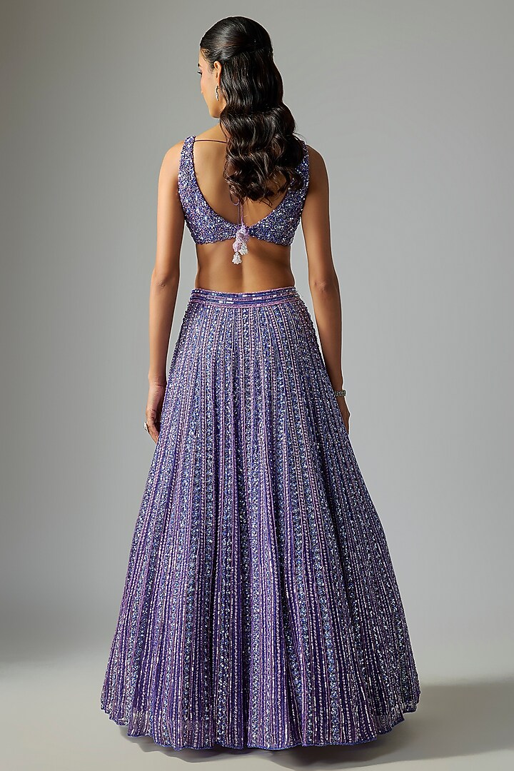 Deep Purple Pure Organza Embroidered Bridal Lehenga Set by Label Charmie Galaiya at Pernia's Pop Up Shop