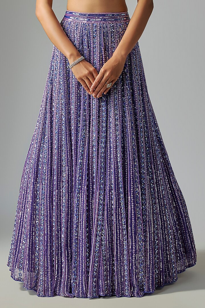 Deep Purple Pure Organza Embroidered Bridal Lehenga Set by Label Charmie Galaiya at Pernia's Pop Up Shop