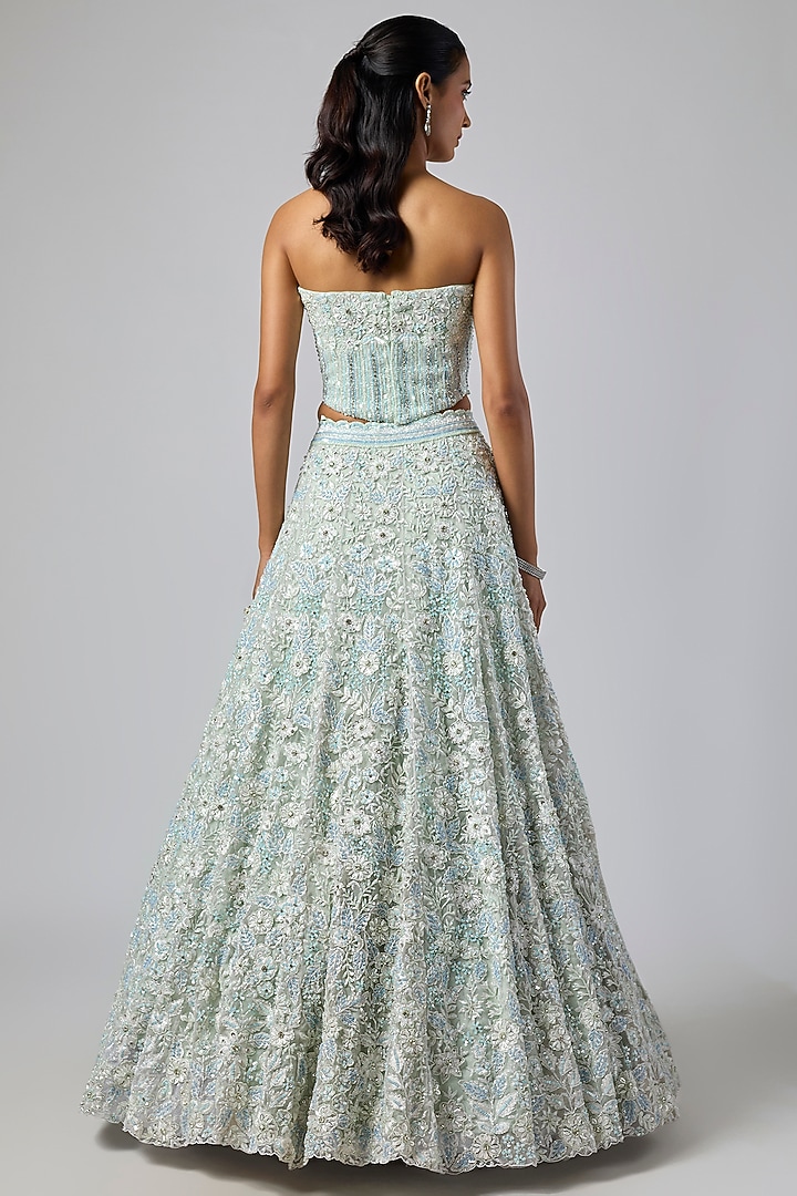 Powder Blue Pure Organza Hand Embroidered Bridal Lehenga Set by Label Charmie Galaiya at Pernia's Pop Up Shop