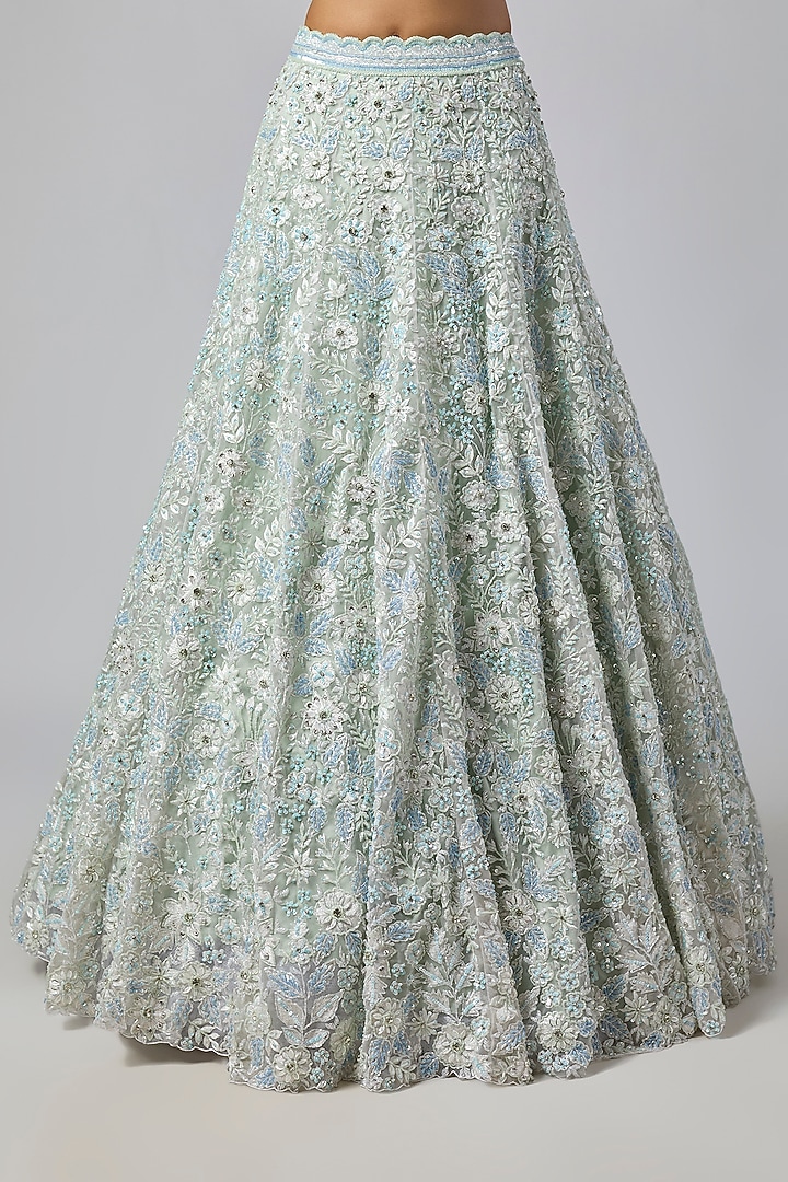 Powder Blue Pure Organza Hand Embroidered Bridal Lehenga Set by Label Charmie Galaiya at Pernia's Pop Up Shop