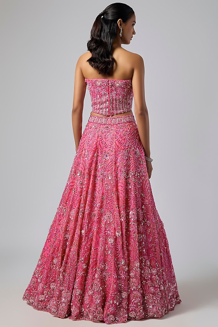 Fuchsia Pink Pure Organza Bridal Lehenga Set by Label Charmie Galaiya at Pernia's Pop Up Shop