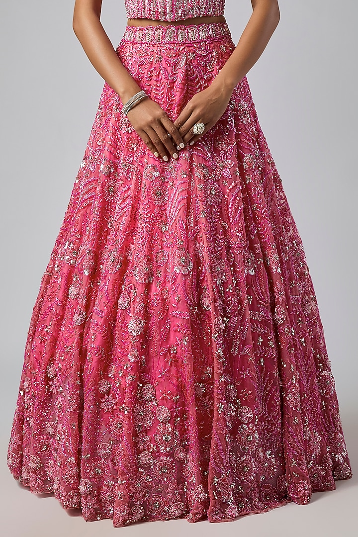 Fuchsia Pink Pure Organza Bridal Lehenga Set by Label Charmie Galaiya at Pernia's Pop Up Shop