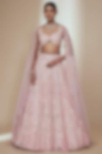 Peach Organza Crystal Beads Embroidered Bridal Lehenga Set by Label Charmie Galaiya at Pernia's Pop Up Shop