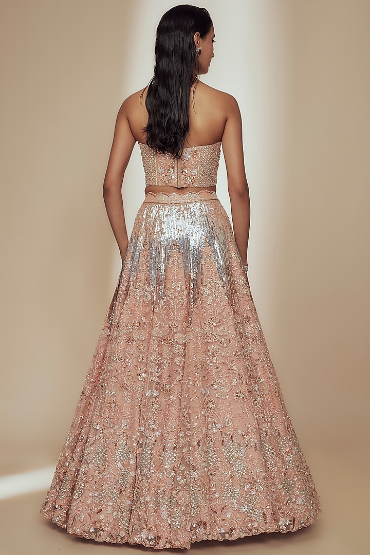 Gold Organza Crystal Beads Embroidered Bridal Lehenga Set by Label Charmie Galaiya at Pernia's Pop Up Shop