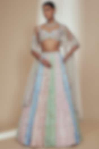 Multi-Colored Organza Crystal Beads Embroidered Bridal Lehenga Set by Label Charmie Galaiya at Pernia's Pop Up Shop