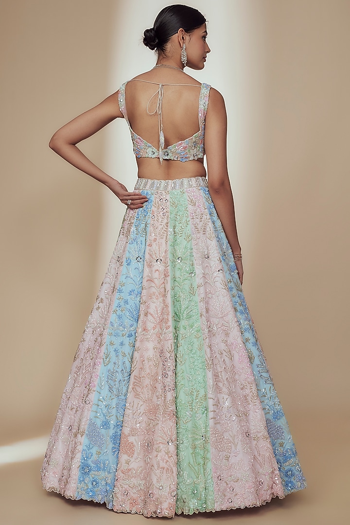 Multi-Colored Organza Crystal Beads Embroidered Bridal Lehenga Set by Label Charmie Galaiya at Pernia's Pop Up Shop