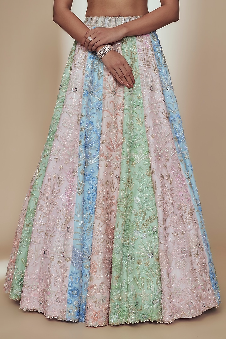 Multi-Colored Organza Crystal Beads Embroidered Bridal Lehenga Set by Label Charmie Galaiya at Pernia's Pop Up Shop