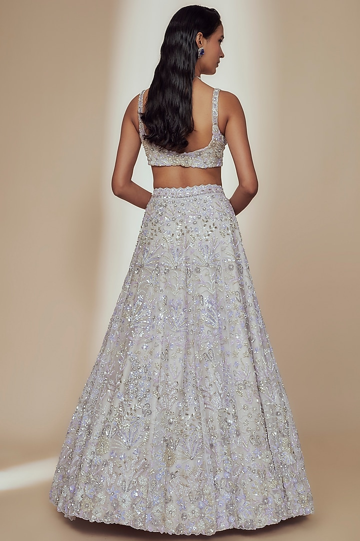 Ivory Organza Crystal Beads Embroidered Bridal Lehenga Set by Label Charmie Galaiya at Pernia's Pop Up Shop