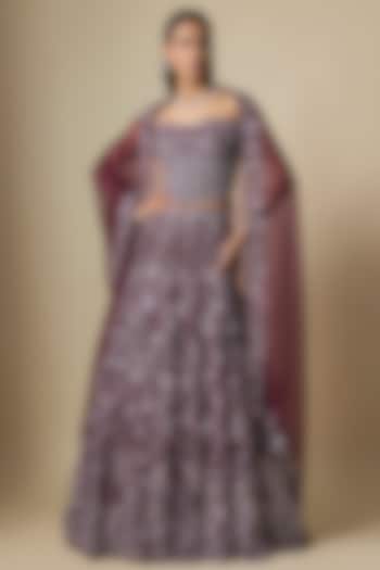 Wine Pure Organza Hand Embroidered Bridal Lehenga Set by Label Charmie Galaiya at Pernia's Pop Up Shop